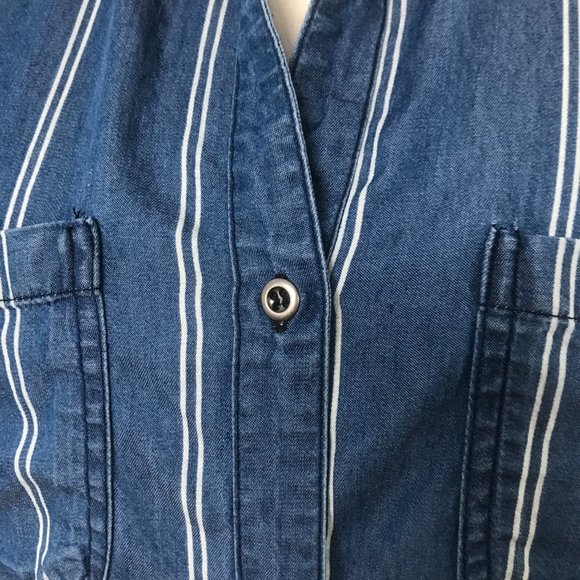 Blue White Striped Button Down Blouse - Picture 7 of 8